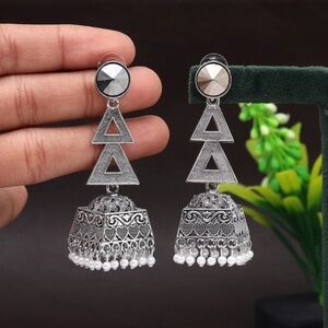 Silver Triangle Shaped Oxidised Large Jhumka